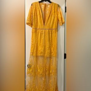 Women’s Deep V-neck Romper Short Sleeve Long Dress
